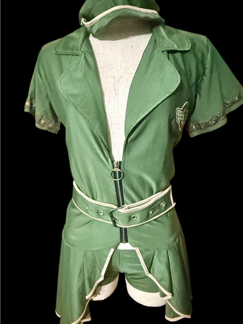 Roma Green Short Sleeve Zip Front Sexy Dress with Belt Costume “Army Brat”